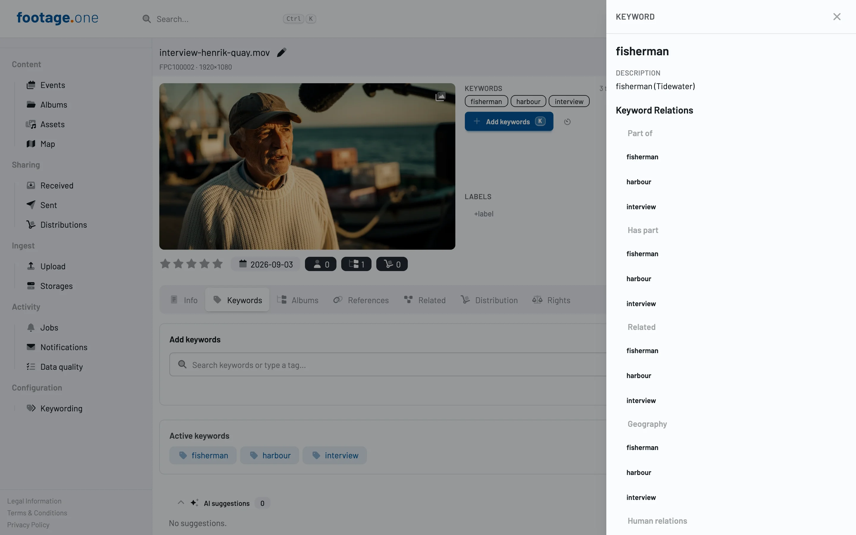 Keyword-Details-Panel an einem Asset